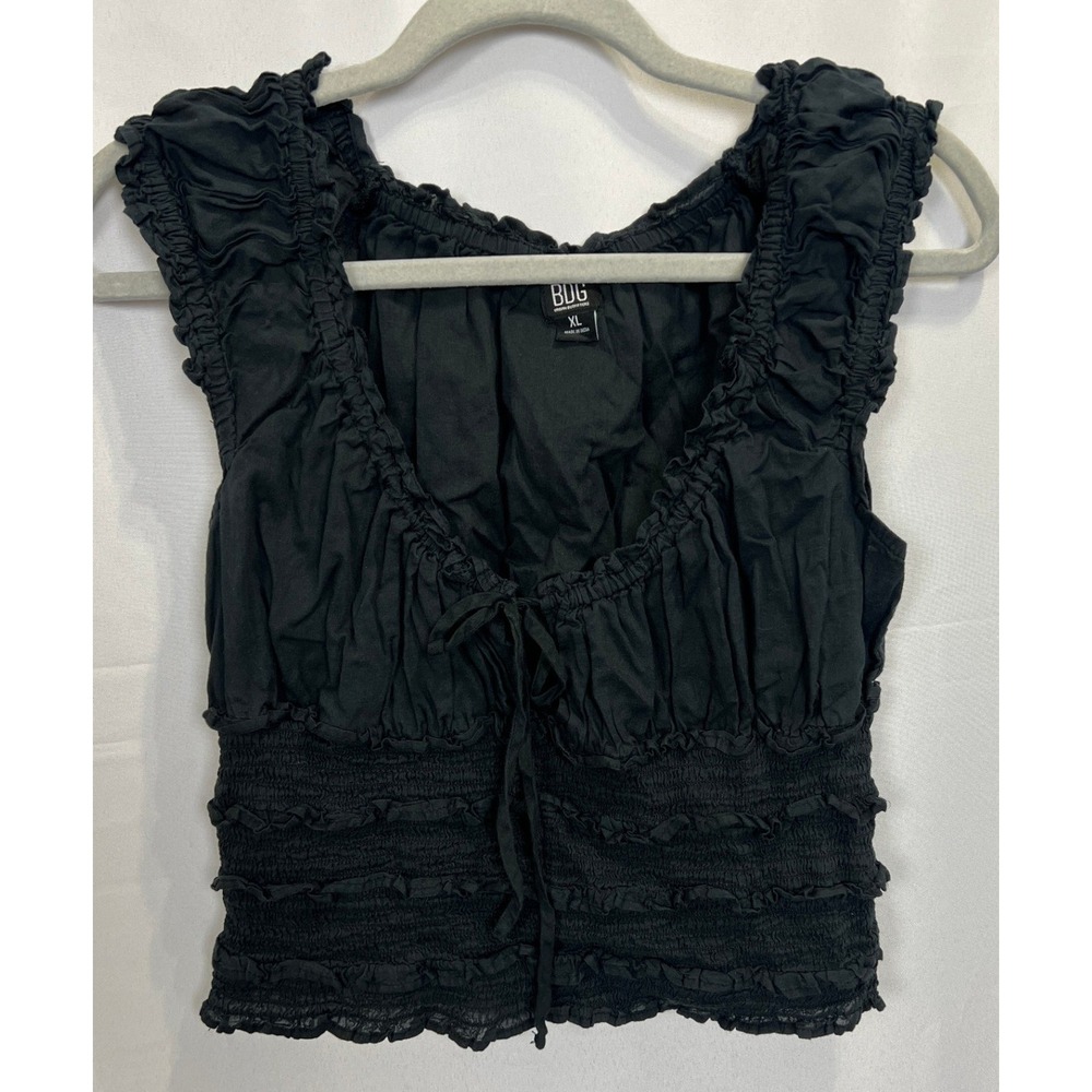 BDG Urban Outfitters Black Smocked Peasant Top Ruffle V-Neck XL